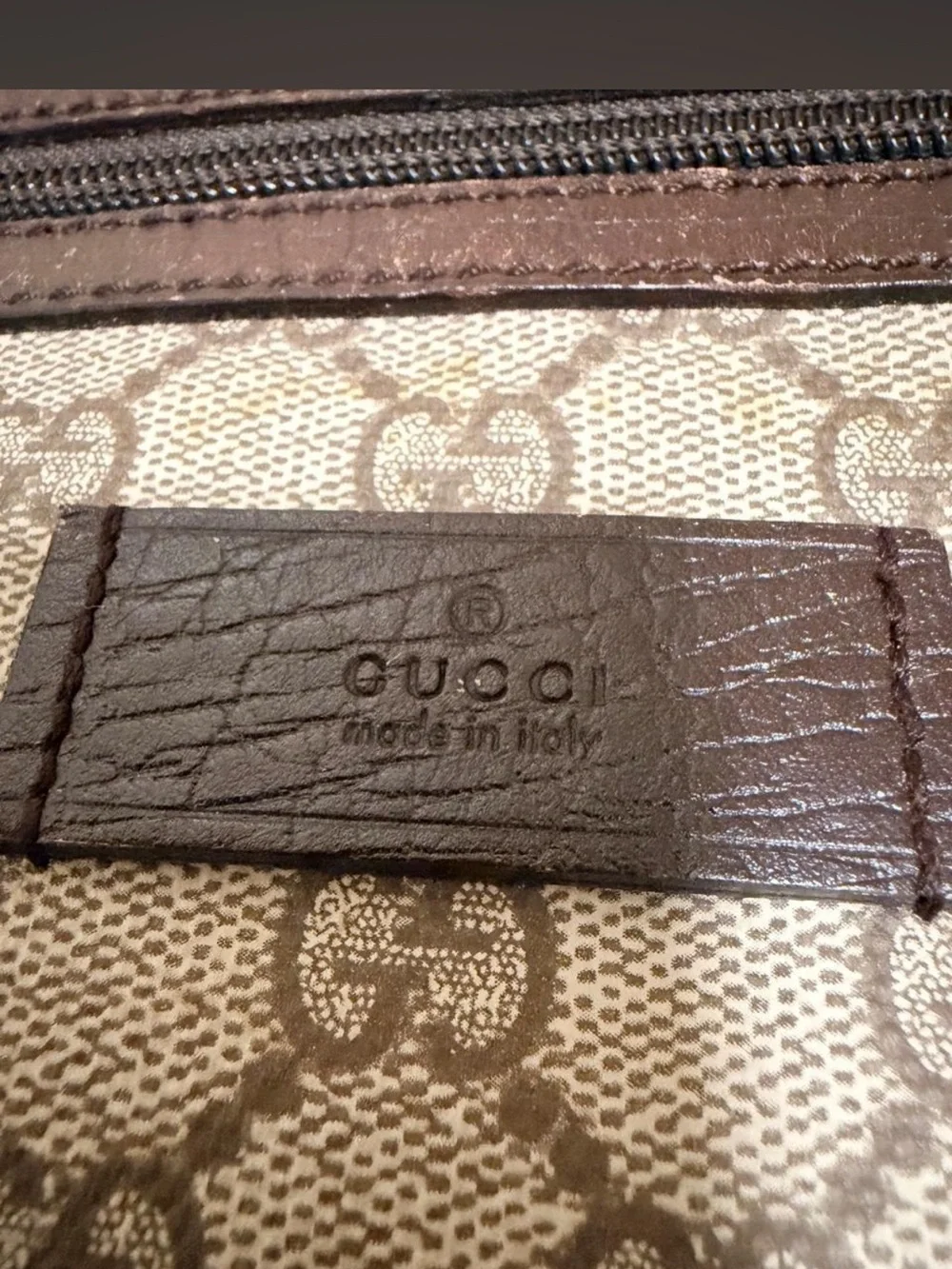 Gucci Beige & Brown GG Monogram Messenger Bag with Front Zip
